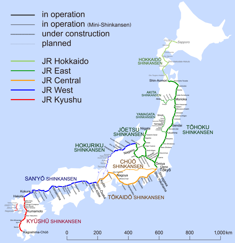Shinkansen Map, 2016. (Click to enlarge)